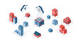 © Kaya Raya - Isometric illustration of interconnected buildings and data exchange.