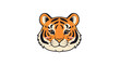 © Areyan - Friendly tiger head character illustration with orange fur and black stripes looking forward against a clean and minimal white background.
