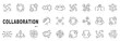 © tutti_frutti - Outline collaboration icon set showing teamwork, networking, cooperation, communication, shared workflows, business synergy concepts, editable stroke, minimal modern line style.