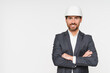 © InsideCreativeHouse - Engineer, architect or construction businessman portrait with helmet, safety gear for building planning. Trust, expert and man manager or contractor with company project development copy space