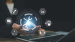 © The KonG - Virtual icons of digital support tools, AI chatbot, and 24/7 maintenance service appear above a laptop, representing smart online customer support solutions offered by a professional.