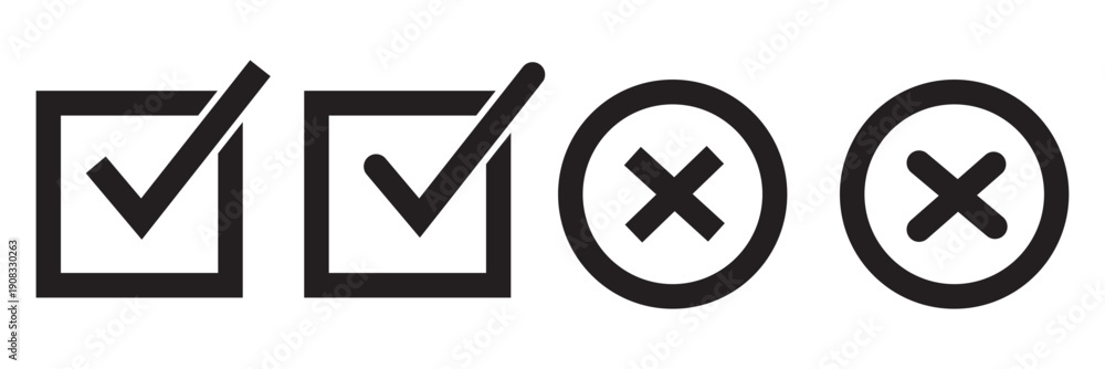 checkmark and X mark icon. check and uncheck icon vector. validation ...