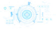 © ImageFlow - Blue futuristic digital medical interface with cross symbol and healthcare icons in abstract style on white background, representing modern healthcare technology