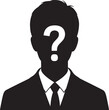 © BeCoolOk - Black silhouette of a person with a white question mark for a face wearing a suit and tie also transparent background