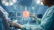 © Eduardo Accorinti - Surgeon controlling robotic arm with augmented reality interface with related icons during AI-assisted smart surgery preparation