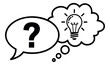 © NK - Line art illustration of a question mark and light bulb depicting idea generation for problem solving
