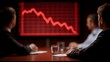 © Wuttichai - Business professionals observe a red graph showing a sharp decline on a screen in a dimly lit meeting room