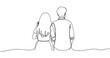 © supplement - Outline drawing of young caucasian couple sitting together. No editable stroke