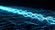 © Dimal - Abstract futuristic technology background with glowing blue particle waves, representing digital big data flow, sound frequencies, and science network visualization.