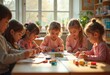 © Yaroslava - Dynamic Montessori Classroom with Children Engaging in Hands-On Learning Materials in a Bright, Cheerful Space