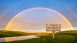 © Being Imaginative - Beautiful double rainbow arching over serene green hills and a calm lake on international day of happiness celebrated on 20 march worldwide every year