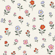 © Alarcon Studio - Patrón floral sin costuras sobre un fondo crema suave. Flores dibujadas a mano para telas, papelería, papel de regalo y diseño de superficies.