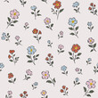 © Alarcon Studio - Patrón floral sin costuras en suaves tonos pastel. Diseño botánico dibujado a mano.