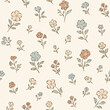 © Alarcon Studio - Patrón floral sin costuras con flores dibujadas a mano. Diseño botánico suave en tonos pastel neutros