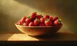 © Sergey - Bowl of fresh strawberries resting on a wooden table, their rich red hues and soft lighting emphasizing their natural sweetness and freshness