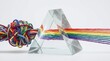 © Pixel Spark - Conceptual glass prism sorting colorful yarn into a spectrum