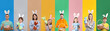 © New Africa - Easter collage with adults and kids on colorful backgrounds