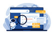 © Flash Vector - AI robot analyzing search engine results with magnifying glass, enhancing content visibility and SEO strategies for digital platforms vector illustration