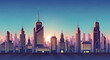 © jam - Cityscape with modern skyscrapers at dusk with vibrant skyline.
