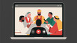 © BedRoses - Illustration Of A Group Of People Discussing Culture Via Video Call Wearing Traditional Clothing Vector Design Template