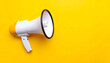 © Rat Art - Communication and marketing concept with a megaphone on a vibrant yellow background and copy space.
