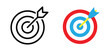 © Sarmin - Target icon with arrow in center symbolizing goal, focus and accuracy. Bullseye pictogram for success, achievement, strategy and direction. Ideal for planning, performance, and business goals concept.