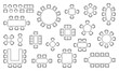 © Vector Tradition - Conference, event, cafe and restaurant seat plan with various banquet and meeting tables and chairs. Flexible event seat planning options for wedding and business events