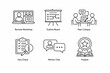 © Fora - Icons: remote workshop, outline board, peer critique, fact check, mentor chat, publish