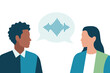 © Mandeep - Diverse man and woman talking communication concept voice wave sound icon in speech bubble professional conversation dialogue discussion social media connection digital technology modern illustration