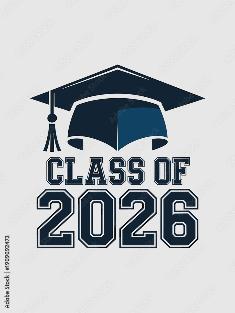Class of 2026 graduation cap design illustration with bold typography ...