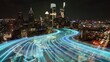 © TechAnimationStock - Digital graphic showing 5G line connections over an urban American city at night