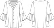 © MEENA - Fashionable Blouse Design: Technical Drawing of a Flowing V-neck Top with Bell Sleeves for Apparel Mockups and Pattern Making, Ideal for Fashion Industry Professionals