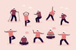 © Alina - Aged male character practicing yoga, meditation and stretching. Set of african american elderly men active healthy lifestyle. Sports activities, retirement, healthcare