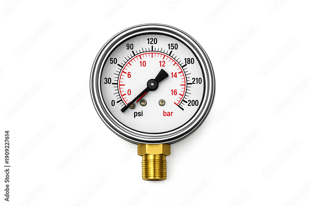 Realistic pressure gauge with dual scale display in psi and bar Stock ...