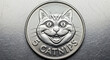 © ArmirAI - A close-up, top-down view of a round, silver-colored coin featuring a grinning cat face and the text '5 CATNIPS' on a scratched metal surface.