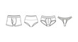 © Dera - Diverse Underwear Styles: Boxer Briefs, Briefs, and Thong - Line Art Illustration