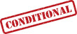 © designboundary - A bold red grunge rubber stamp with the word conditional printed on a pristine white surface