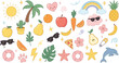 © MdAbuSayed - Cute summer doodle collection with fruits beach icons vector illustration playful seasonal set