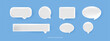 © TripleP Studio - Set of blank white 3D speech bubbles and chat boxes in various shapes. Minimal glossy talk balloons for message, notification and UI design. Vector illustration isolated on blue background.