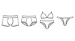 © Serdadu - Set of Underwear Types: Boxer Briefs, Briefs, Bra and Panty, Thong - Line Art