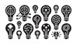 © MDIKRAM - Complex problem solving light bulb icons with puzzle pieces and brain patterns for education