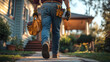 © Martinesku - Handyman walking to house for home repair service visit.