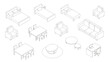 © Yunista - isometric furniture set, line art, home interior design