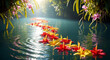 © Jhon - Tropical serenity: Scarlet & gold blossoms float down a sun-drenched jungle river, creating a peaceful, joyful scene with cinematic detail. Perfect for travel, wellness, resort marketing,