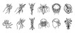 © Happy Carrot - Collection of hand-drawn hairstyling icons shows the process of creating beautiful braids and updos with flowers, ribbons, and combs for a romantic, bohemian wedding look