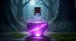 © Vectornines - Mysterious glowing potion bottle emitting ethereal purple light in a dark setting