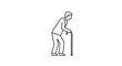 © Rakib - Elderly man with a cane walking simple line art silhouette