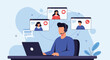 © Akmol - Man with headset on laptop participating in a group video call, symbolizing customer support, virtual collaboration, and online communication.