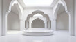 © MI Sumon - Minimalist White Islamic Architecture with Circular Podium for Product Display and Ramadan Greetings