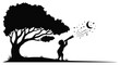 © KAWSAR HAMID PALASH - A silhouette of a child looking through a telescope at the stars and moon under a tree